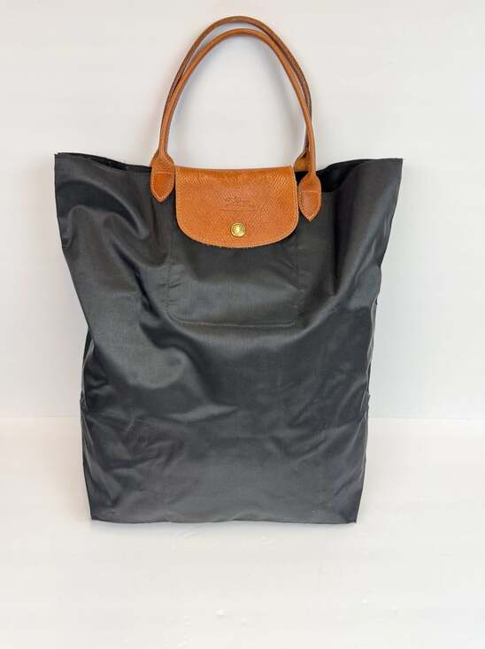 Longchamp Handbags - Longchamp Le Pliage Original Shoulder Bag in Black Nylon and Brown Leather